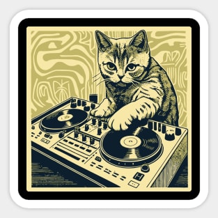 Cat DJ - Yellow Block Print - DJ Cat - Deadmau5 - Deadmouse Sticker